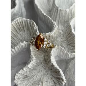 925 Sterling Silver Gold Plated Cz Ring Size 6.5